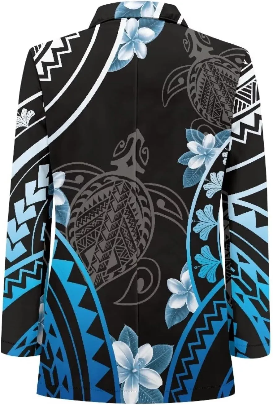 Worsted Knit Fabric Blazer Jackets Samoa Tropical Tribe Totem Design Custom Women Blazer Long Sleeve with Pockets