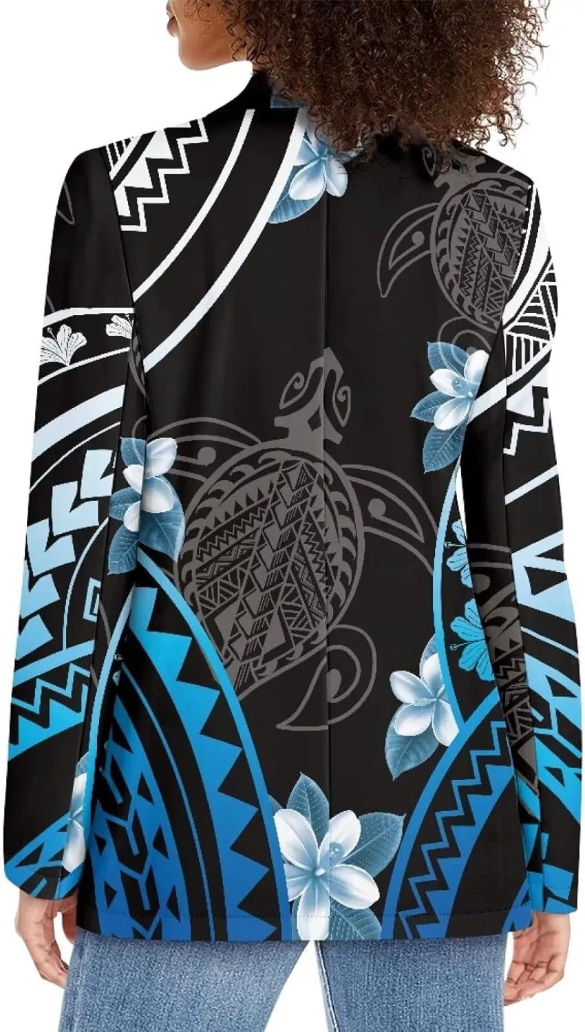 Worsted Knit Fabric Blazer Jackets Samoa Tropical Tribe Totem Design Custom Women Blazer Long Sleeve with Pockets