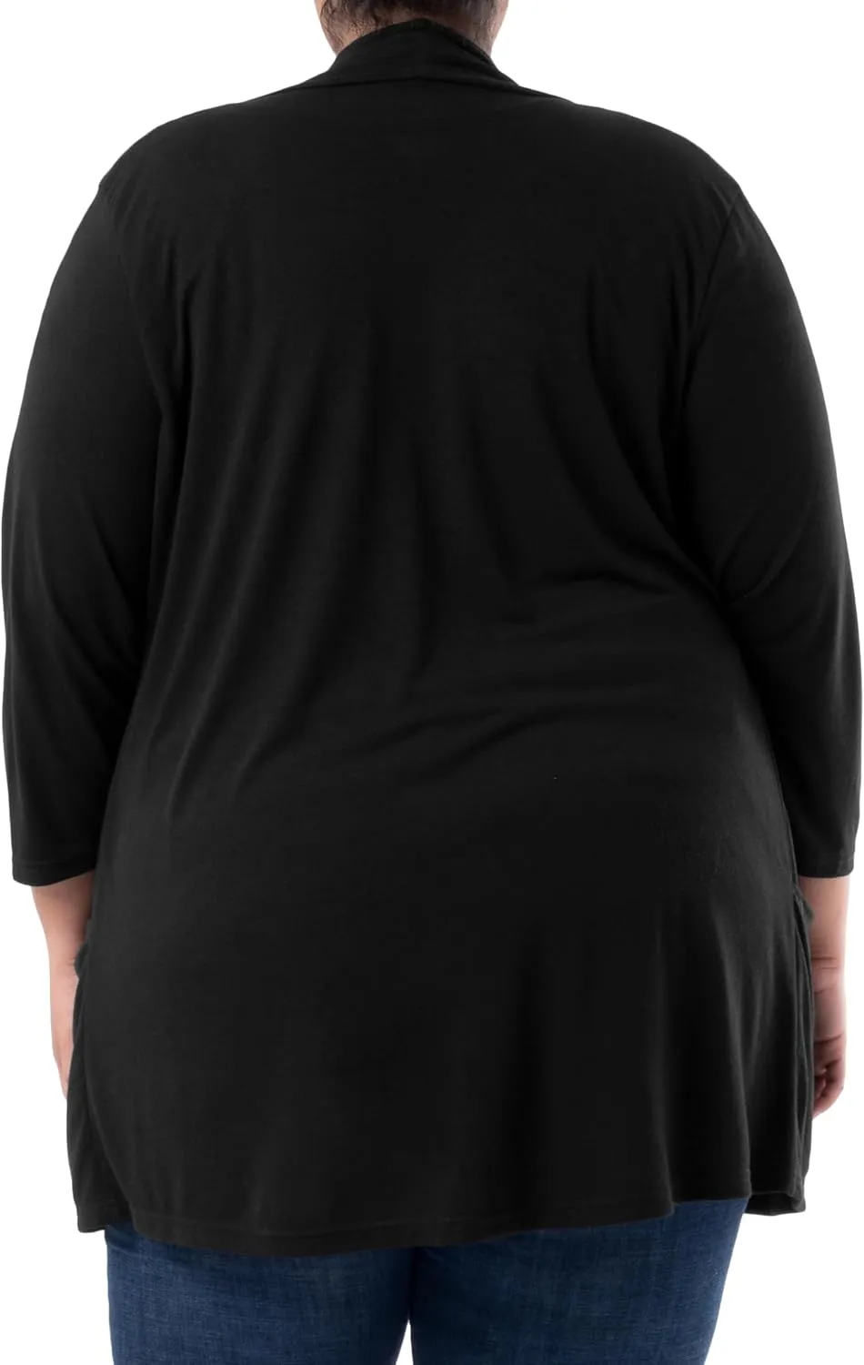 Wright's womens Plus Size 3/4" Sleeve Draped Open Front Jersey Pocket Cardigan