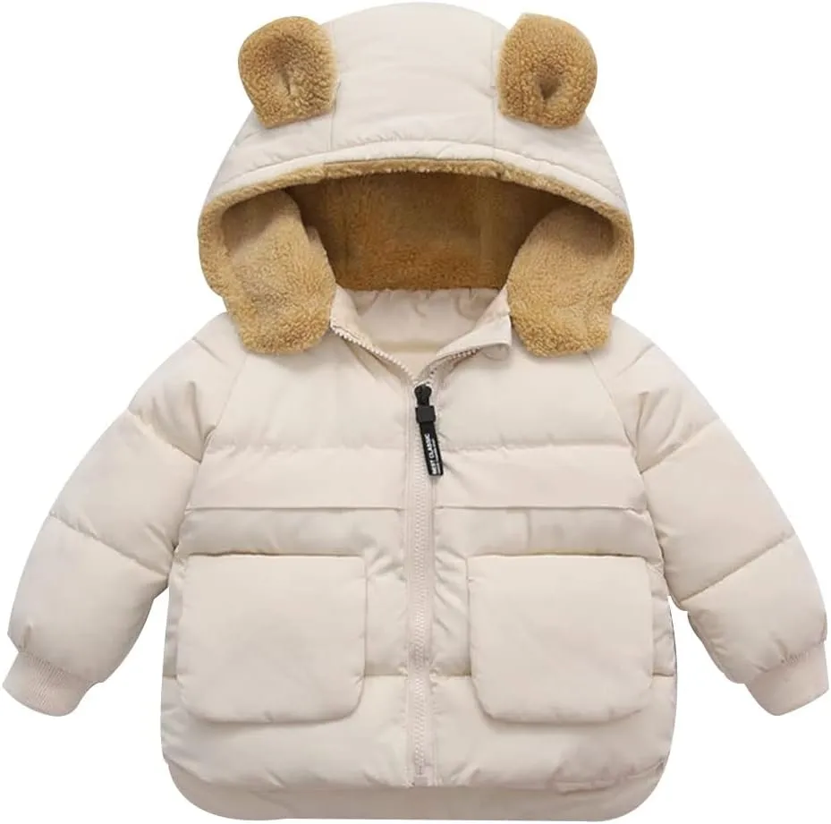 XIFAMNIY Baby Kids Winter Coat Puffer Down Jacket Windproof Light Winter Jacket Hooded Outwear 2-6T