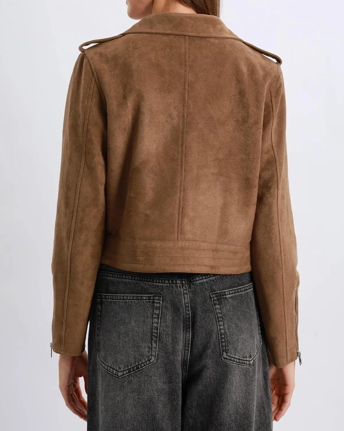 Xintianji Women's Faux Suede Moto Jackets Casual Cropped Zippered Motorcycle Coat for Fall Winter