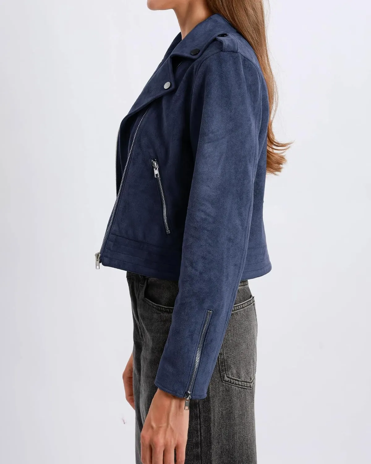 Xintianji Women's Faux Suede Moto Jackets Casual Cropped Zippered Motorcycle Coat for Fall Winter