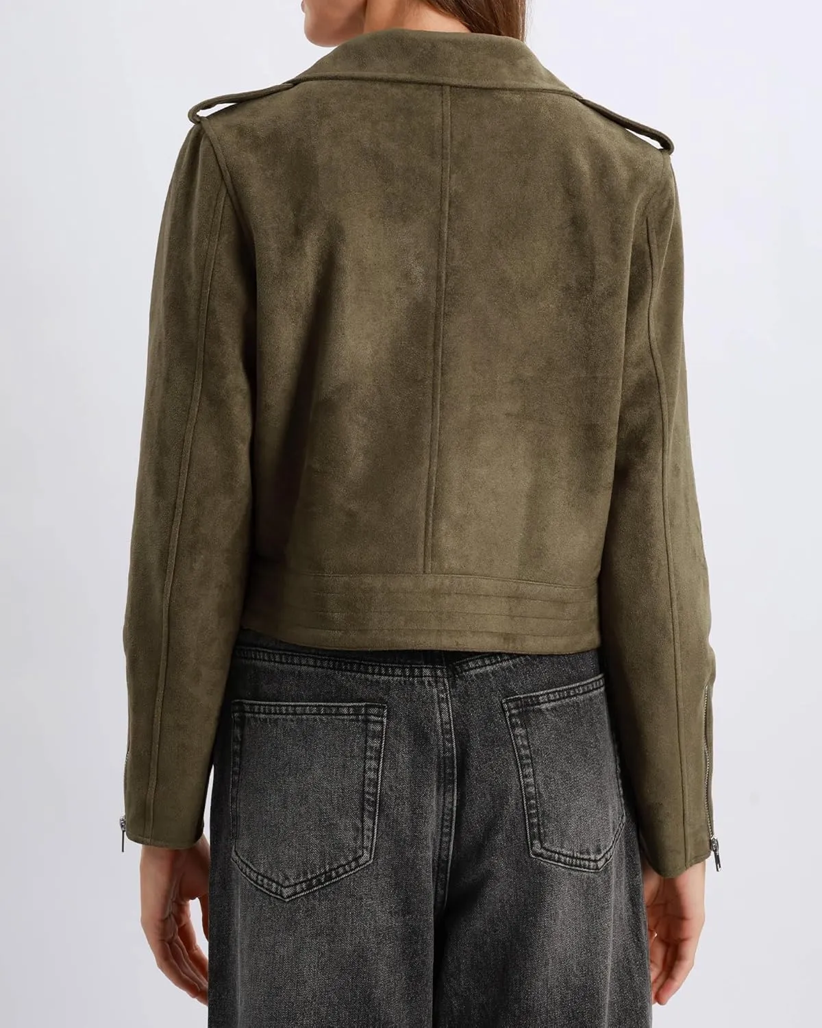Xintianji Women's Faux Suede Moto Jackets Casual Cropped Zippered Motorcycle Coat for Fall Winter