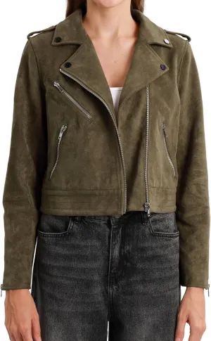 Xintianji Women's Faux Suede Moto Jackets Casual Cropped Zippered Motorcycle Coat for Fall Winter