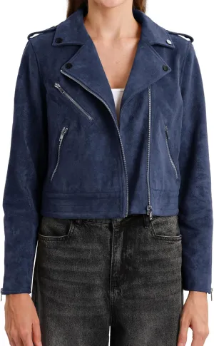 Xintianji Women's Faux Suede Moto Jackets Casual Cropped Zippered Motorcycle Coat for Fall Winter
