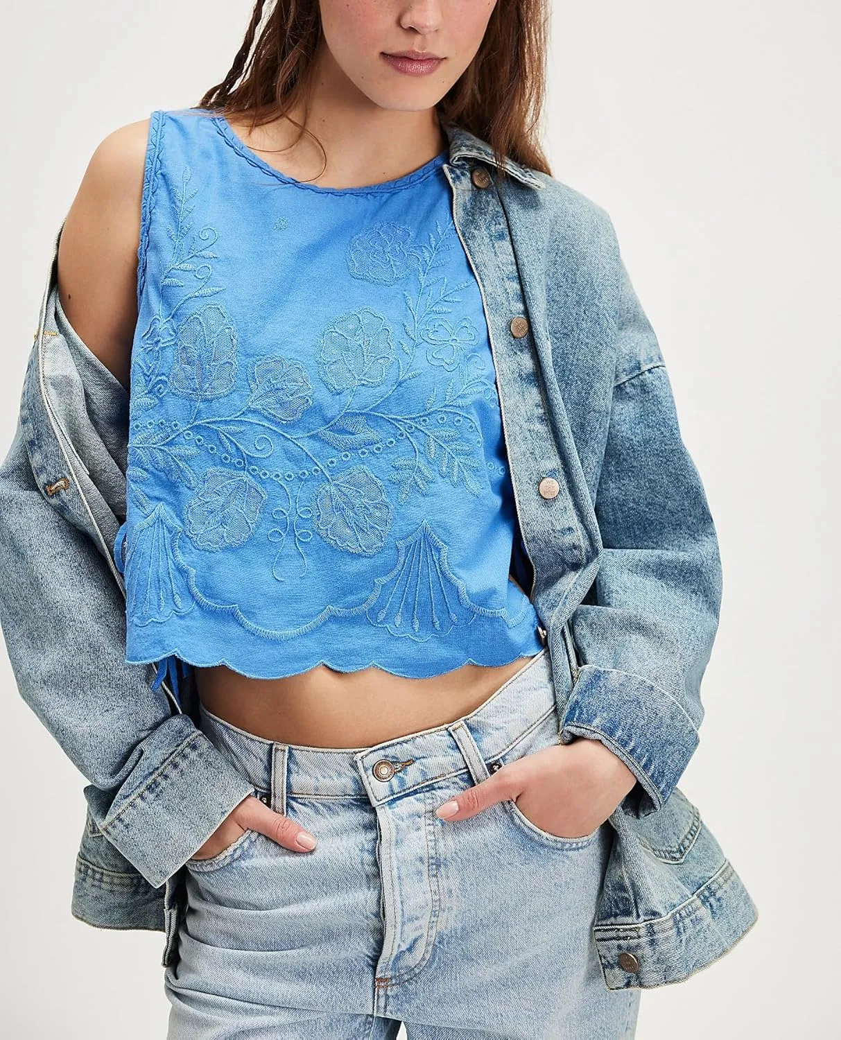 Y2k Tie Front Tank Tops Women Sleeveless Floral Embroidery Crop Vest Cami Shirt Babydoll Going Out Camisole