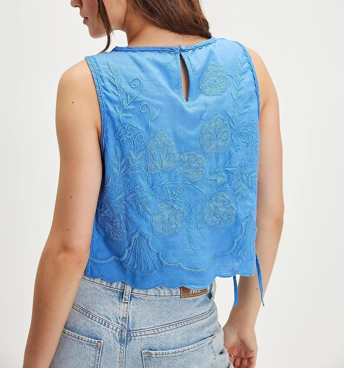 Y2k Tie Front Tank Tops Women Sleeveless Floral Embroidery Crop Vest Cami Shirt Babydoll Going Out Camisole