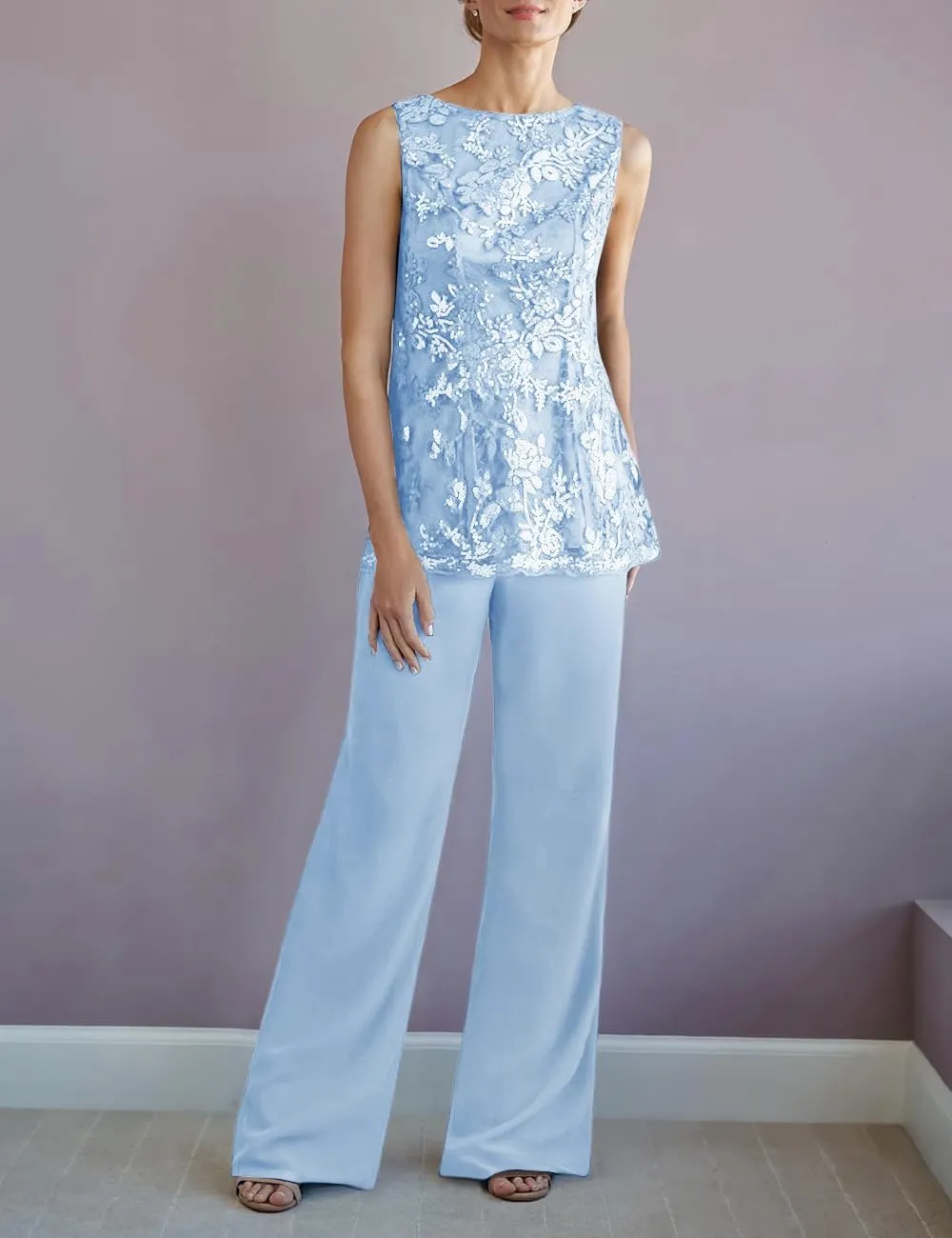 YAUTKA 3 Pieces Pant Suits for Wedding Long Sleeve Lace Chiffon Dressy Formal Outfits for Women 2025 with Jackets