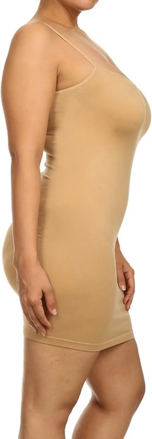 Yelete Women's Plus Size Nylon Seamless Long Cami Slip Dress