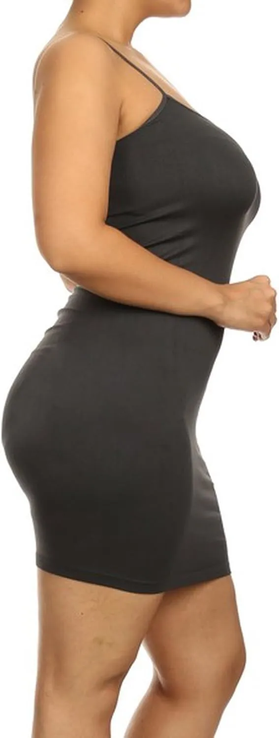 Yelete Women's Plus Size Nylon Seamless Long Cami Slip Dress
