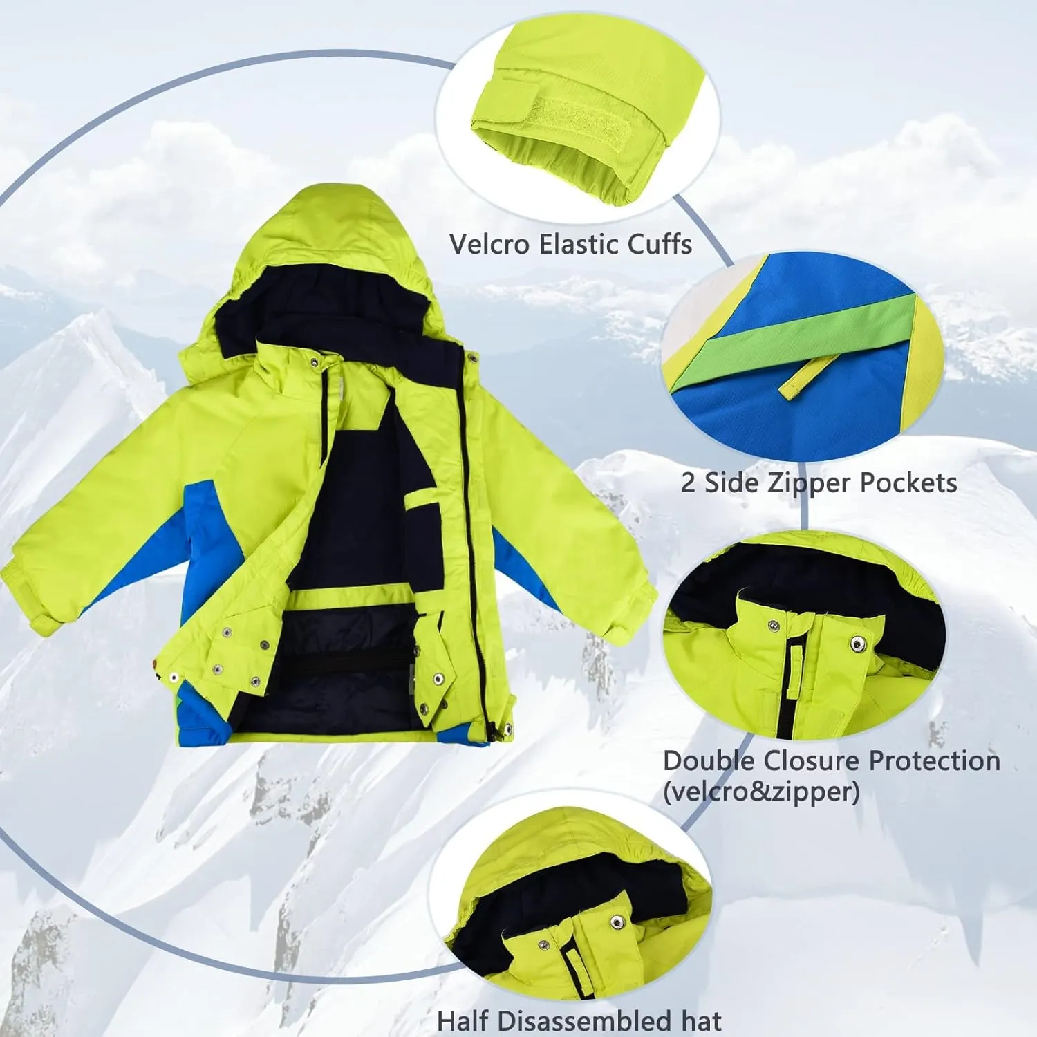 YINGJIELIDE Boy's Waterproof Ski Jacket,Kids Outdoor Snowboarding windproof Jacket,Fleece Lined Hooded,Warm Winter Snow Coat