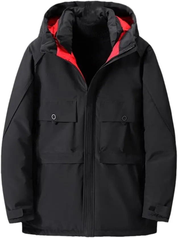 YIOLEAMP Men Autumn Winter Large Size Jacket Hooded Solid Thicken Parka Cotton Padded Warm Outerwear Casual Coat