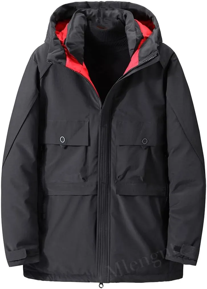 YIOLEAMP Men Autumn Winter Large Size Jacket Hooded Solid Thicken Parka Cotton Padded Warm Outerwear Casual Coat