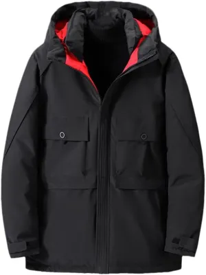YIOLEAMP Men Autumn Winter Large Size Jacket Hooded Solid Thicken Parka Cotton Padded Warm Outerwear Casual Coat