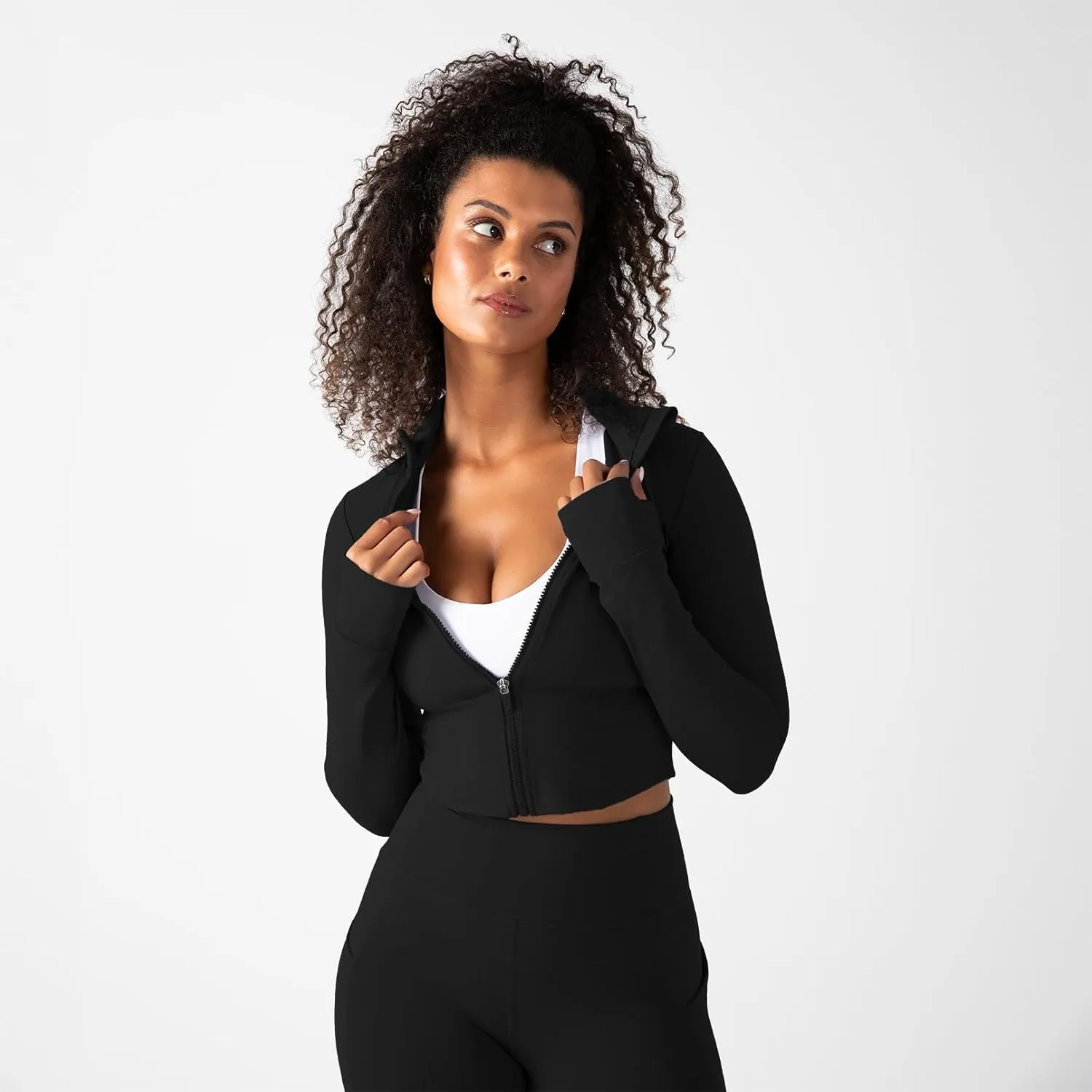 YITTY Active Women's UltraLuxe Cropped Full Zip Jacket, Athleisure, 4-Way-Stretch, Thumbholes