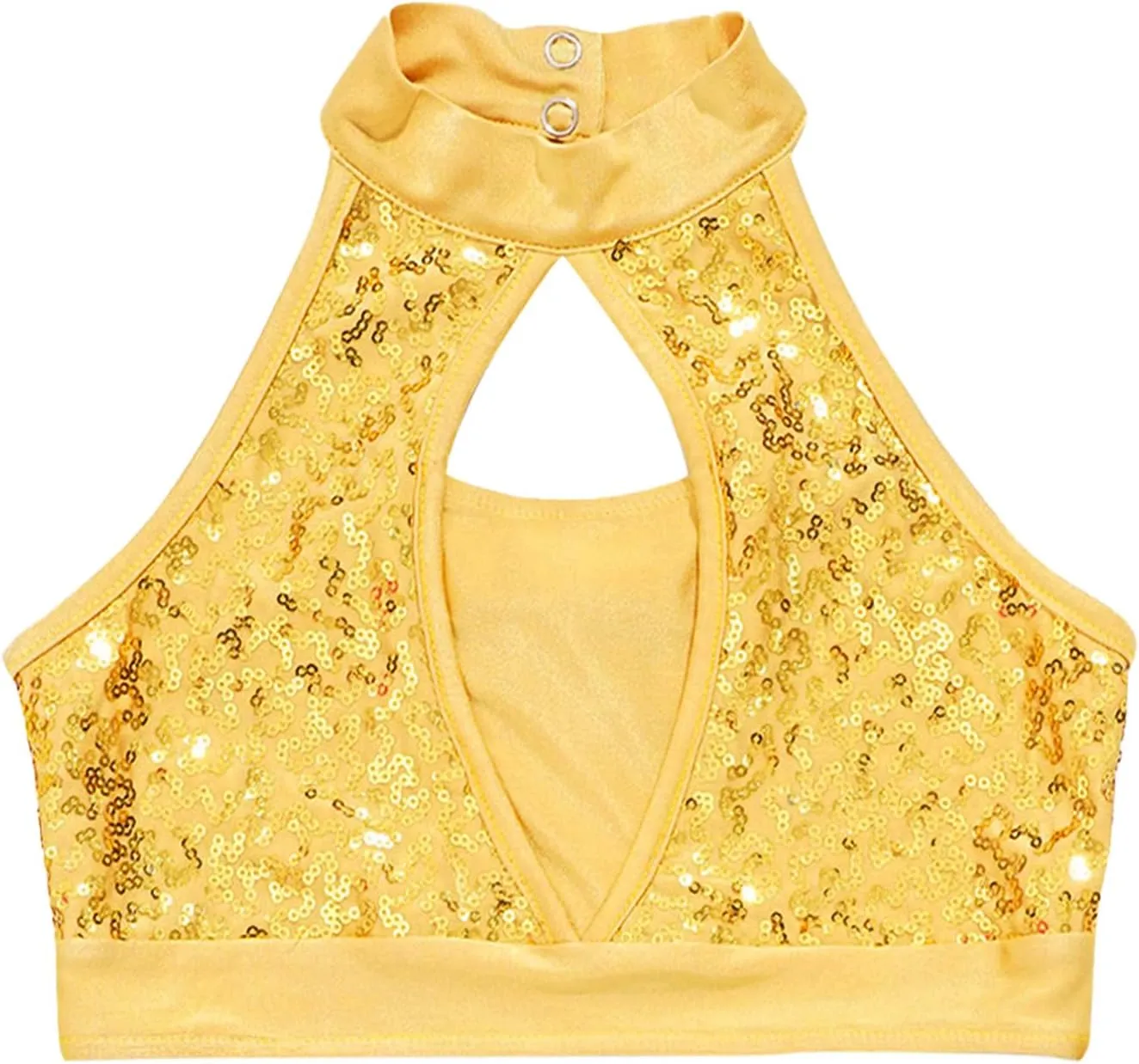 YiZYiF Girls Sequins Dance Crop Tops Cheer Jazz Performance Vest Shirt Sleeveless Camisole Tank Tops Costume