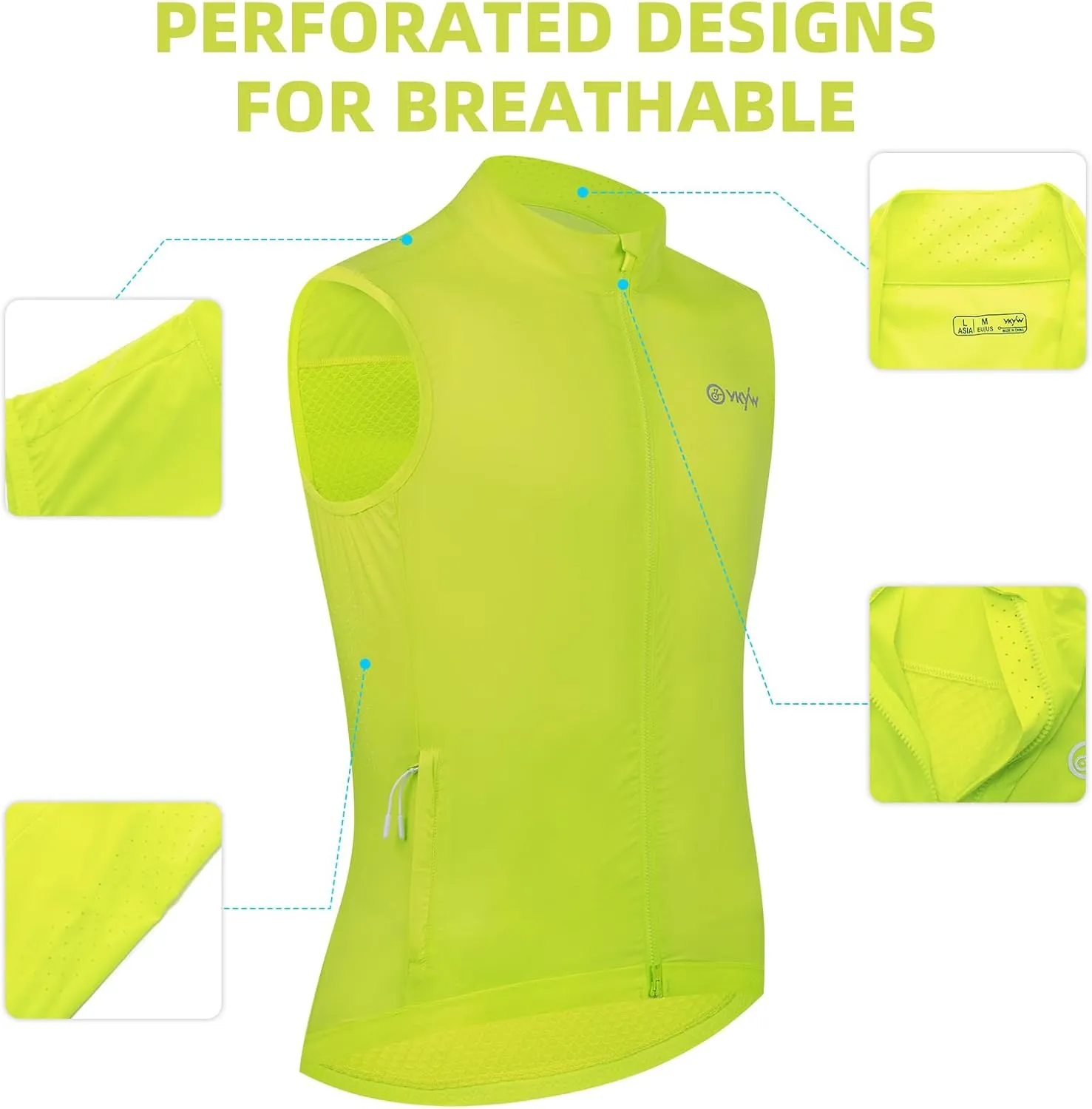 YKYWBIKE Cycling Vest for Men,Micro Softshell Windproof Bike Vest,Water Resistance Sleeveless Cycling Windbreaker