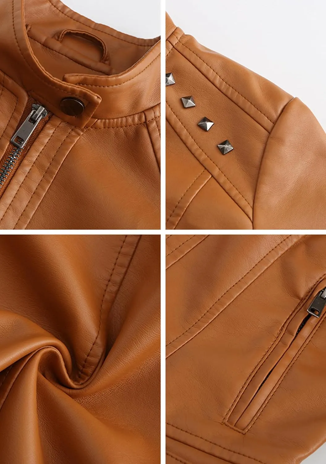 YMING Womens Faux Leather Zipper Jackets PU Motorcycle Coat Fall Plus Size Biker Outwear