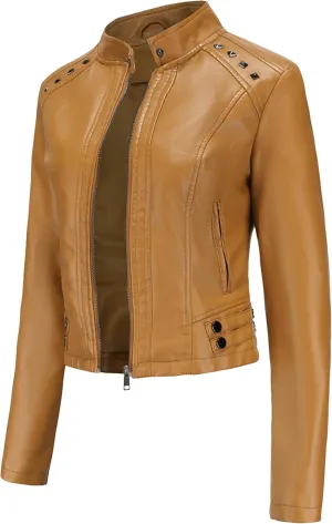 YMING Womens Faux Leather Zipper Jackets PU Motorcycle Coat Fall Plus Size Biker Outwear