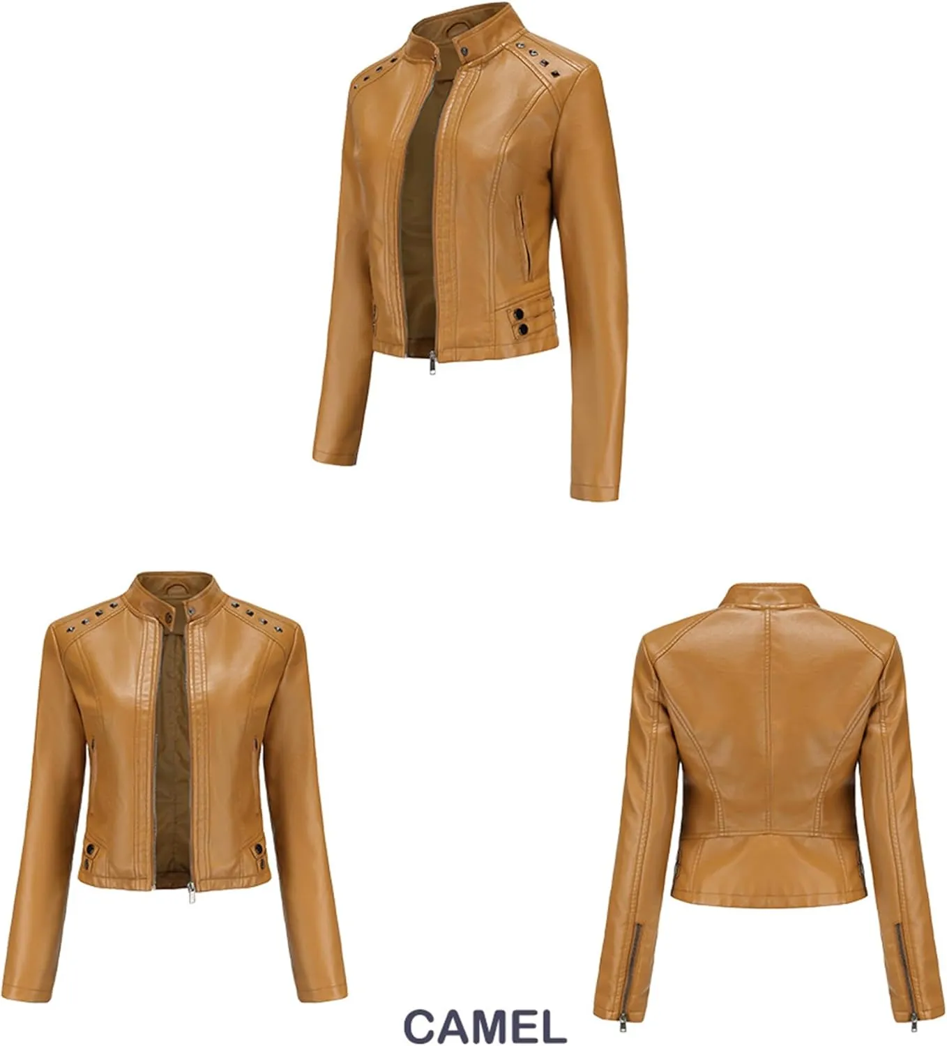 YMING Womens Faux Leather Zipper Jackets PU Motorcycle Coat Fall Plus Size Biker Outwear