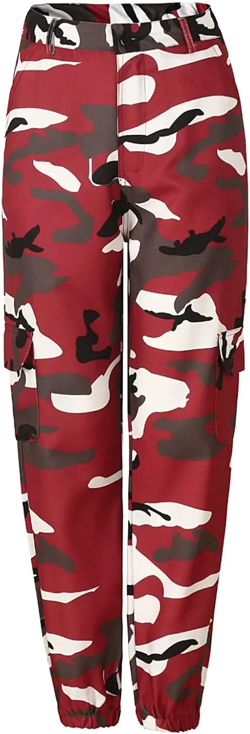 YOLAI Women Camo Print Cargo Pants Camouflage Trousers High Waist Casual Pants Outdoor Jogger with Pockets