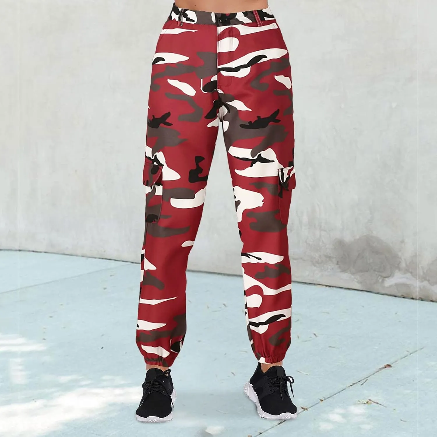 YOLAI Women Camo Print Cargo Pants Camouflage Trousers High Waist Casual Pants Outdoor Jogger with Pockets