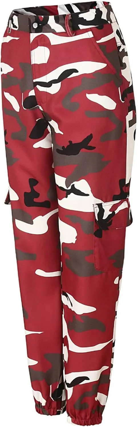 YOLAI Women Camo Print Cargo Pants Camouflage Trousers High Waist Casual Pants Outdoor Jogger with Pockets