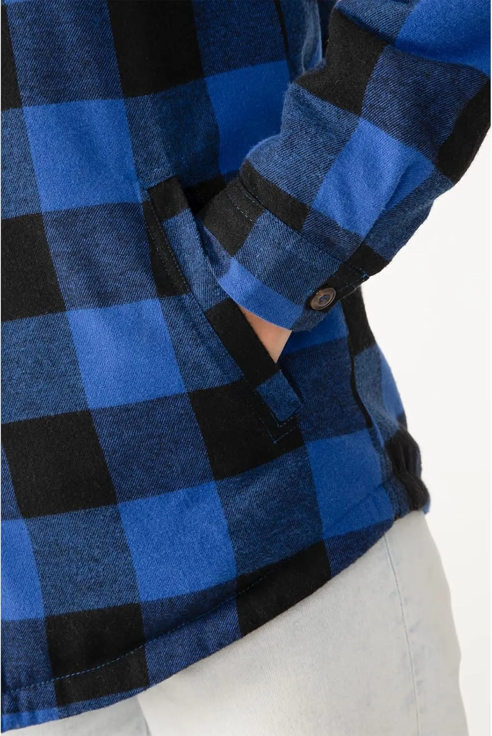 ZENTHACE Women's Sherpa Lined Plaid Flannel Jacket Button Down Hooded Flannel Shirt Jacket Warm Shacket(All Sherpa Lining)