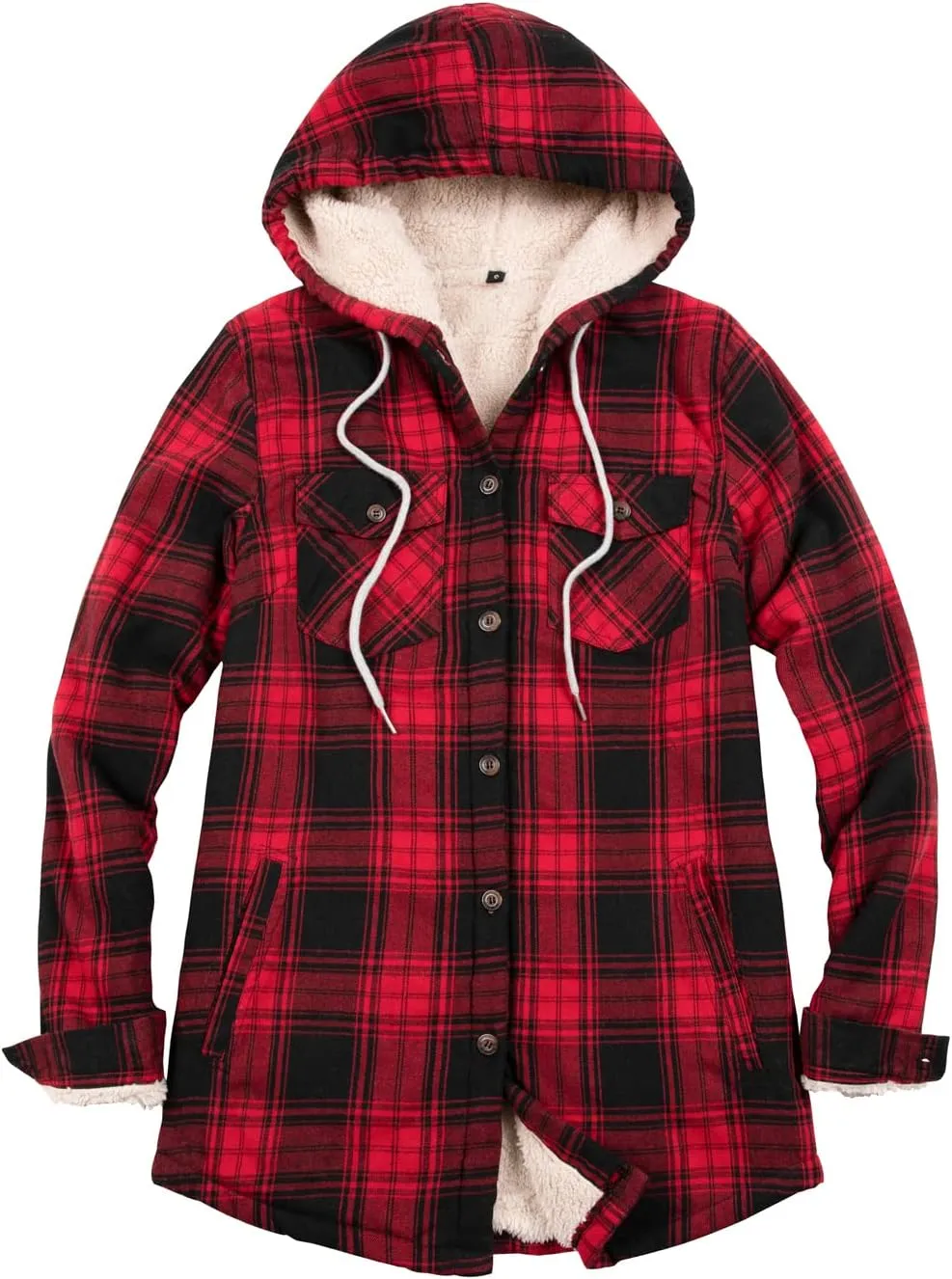 ZENTHACE Women's Sherpa Lined Plaid Flannel Jacket Button Down Hooded Flannel Shirt Jacket Warm Shacket(All Sherpa Lining)