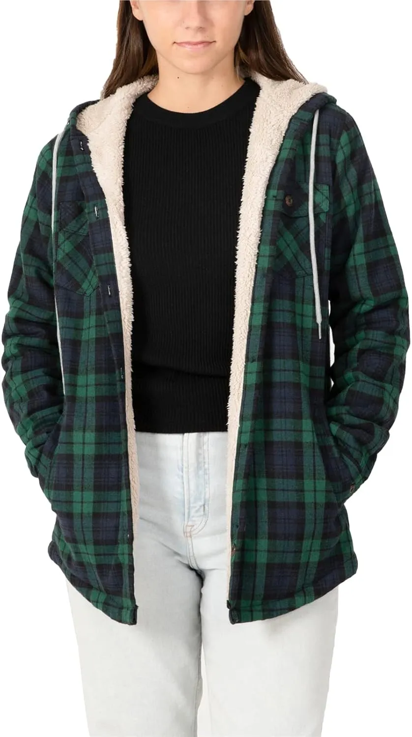 ZENTHACE Women's Sherpa Lined Plaid Flannel Jacket Button Down Hooded Flannel Shirt Jacket Warm Shacket(All Sherpa Lining)