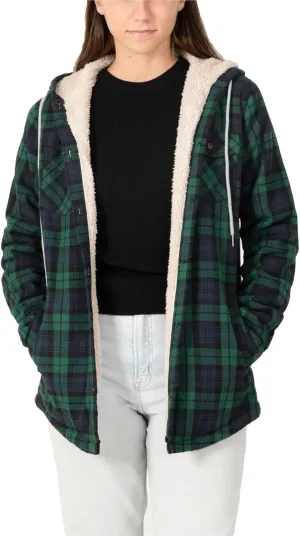 ZENTHACE Women's Sherpa Lined Plaid Flannel Jacket Button Down Hooded Flannel Shirt Jacket Warm Shacket(All Sherpa Lining)