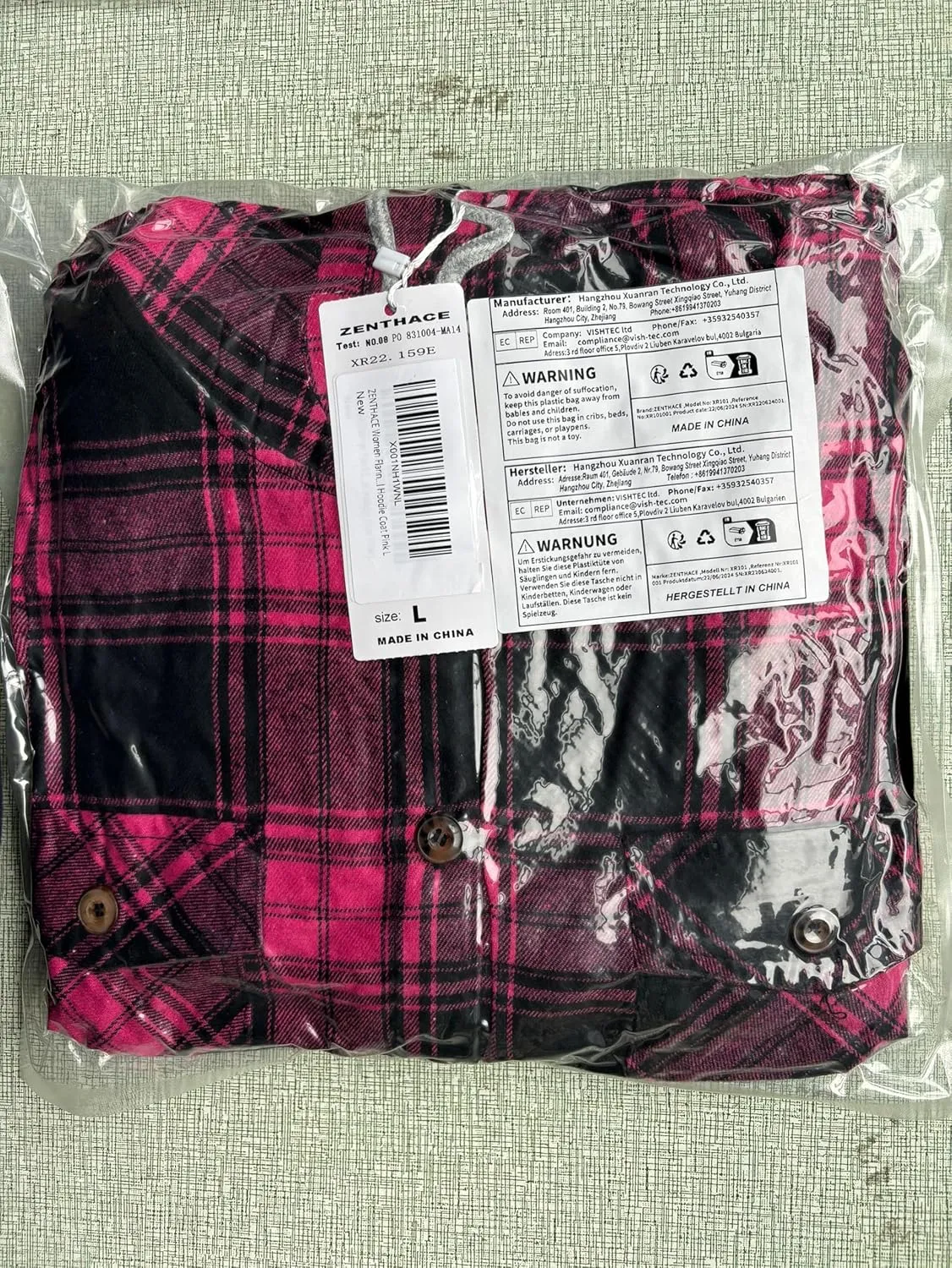 ZENTHACE Women's Sherpa Lined Plaid Flannel Jacket Button Down Hooded Flannel Shirt Jacket Warm Shacket(All Sherpa Lining)
