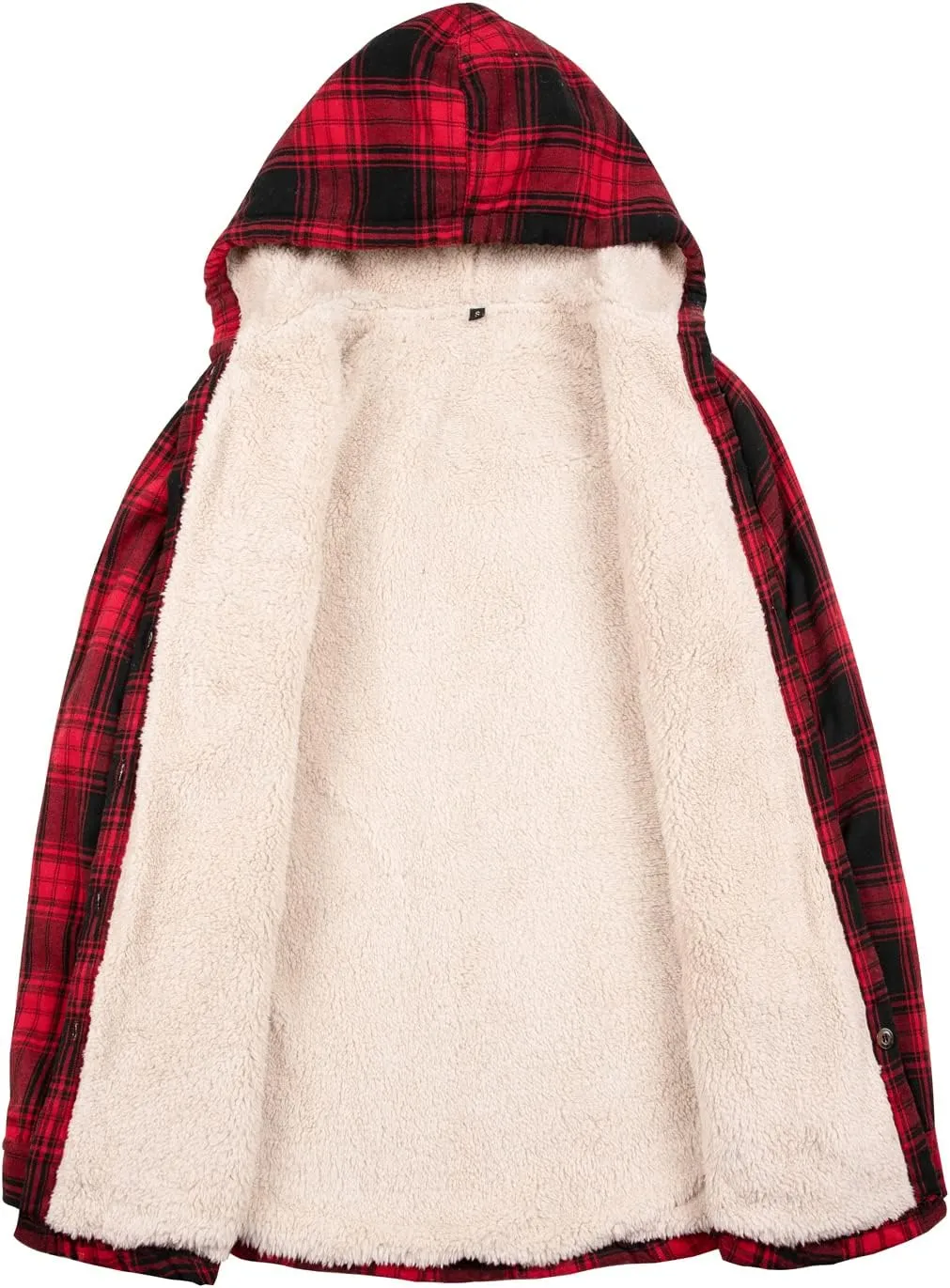 ZENTHACE Women's Sherpa Lined Plaid Flannel Jacket Button Down Hooded Flannel Shirt Jacket Warm Shacket(All Sherpa Lining)