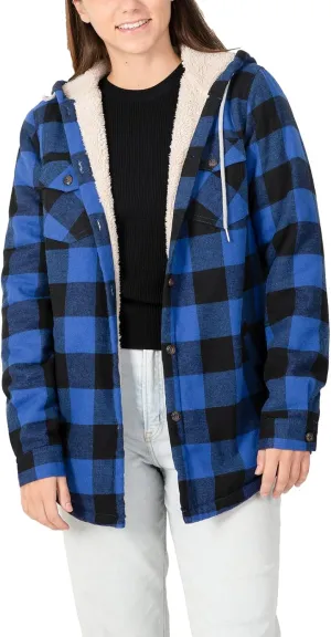 ZENTHACE Women's Sherpa Lined Plaid Flannel Jacket Button Down Hooded Flannel Shirt Jacket Warm Shacket(All Sherpa Lining)