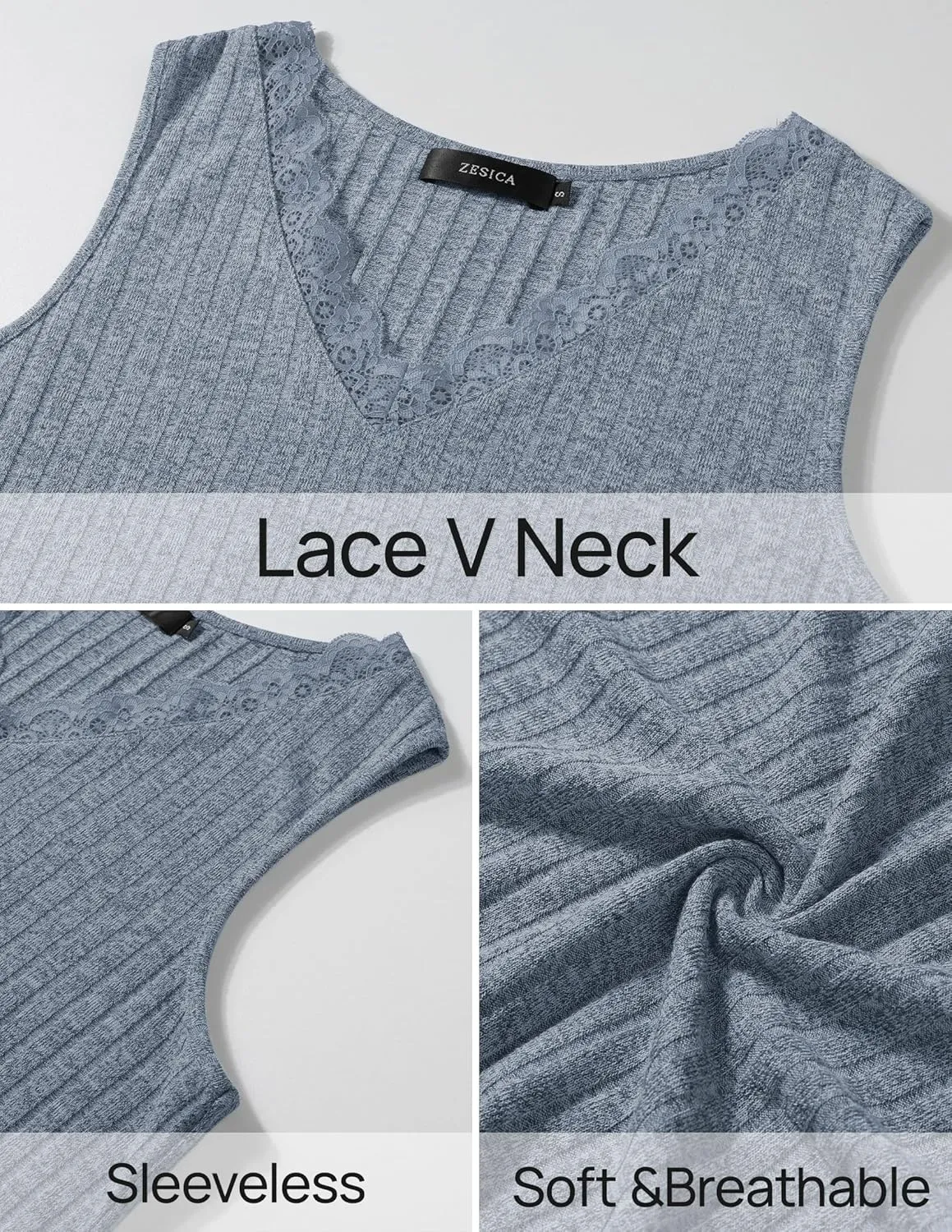 ZESICA Womens Summer Tank Top Sleeveless V Neck Lace Loose Fit Basic Tops Shirts 2025 Fashion Clothes